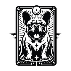 French Bulldog in Tarot card black and white silhouette illustration