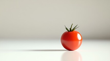 Poster - A Single Red Cherry Tomato on a White Surface