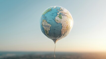 Poster - Deflating Globe: A globe-shaped balloon slowly deflating, with sagging continents and drooping economic symbols