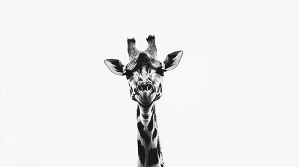 Poster - Black and White Giraffe Portrait Against White Background