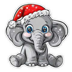 Cute Elephant Wearing a Festive Santa Hat During the Winter Holiday Season Isolated on a White Background