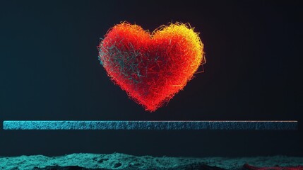 Wall Mural - emotional equilibrium: an abstract heart made up of colorful light fragments, suspended in the middl