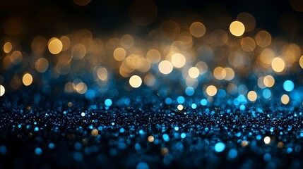 Poster - sparkling blue and golden bokeh lights create a whimsical atmosphere on a textured surface at night