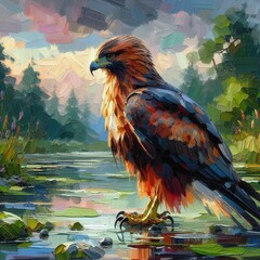 oil painting of a hawk