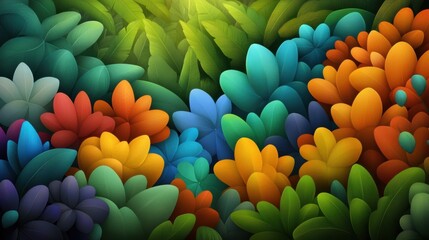 Sticker - A colorful background with many different colored leaves and flowers, AI