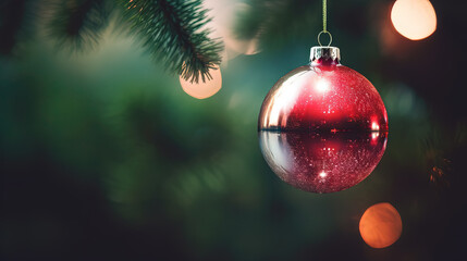 Poster - Christmas ball for the holiday tree. Shiny bauble for winter Xmas holidays.