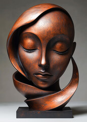 weird and abstract face sculpture, bronze carving art