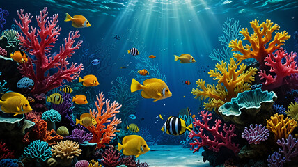 Wall Mural - Colorful under water simple sea fish coral desktop wallpaper.