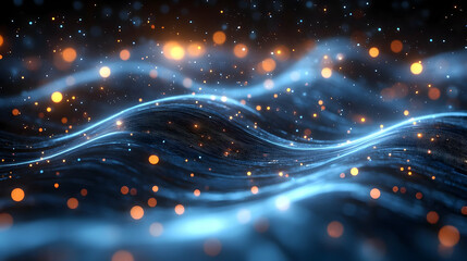 Wall Mural - Abstract waves of light with glowing particles, creating a dynamic and vibrant atmosphere.