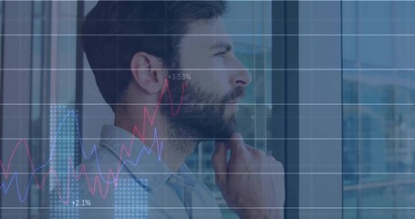 Poster - Animation of financial data processing over caucasian businessman