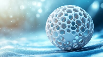 Canvas Print - White abstract sphere resting on blue glitter surface