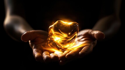 Poster - Quality Service Delivery: A glowing abstract figure presenting a shining, radiant gift, symbolizing exceptional service that exceeds customer expectations