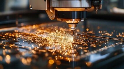 closeup of a highprecision cnc milling machine in action with metal shavings flying as it carves intricate patterns into a shiny metal surface