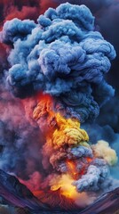 Canvas Print - Volcano erupting with ash and smoke creating colorful clouds