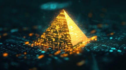 Wall Mural - Solid Financial Planning: A glowing pyramid made of abstract financial symbols, symbolizing a strong financial foundation that supports business growth