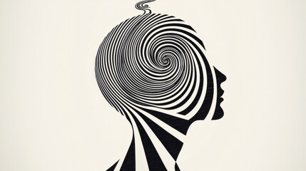 Poster - Spiral of Mind to Speech: A human head with a spiral coming out of the forehead, transitioning from subtle thought patterns to bold, clear words