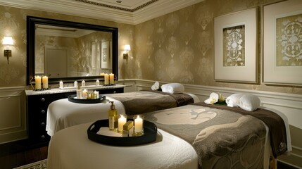 Wall Mural - A tranquil spa room with two massage beds