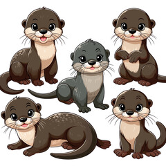 Poster - Cute Otters Vector Cartoon illustration