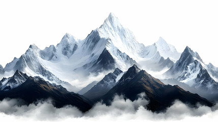 Wall Mural - Majestic mountain range with snow-capped peaks and clouds.