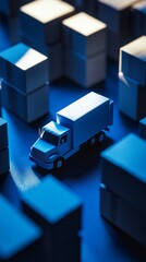 Wall Mural - Blue toy truck driving through city of packages