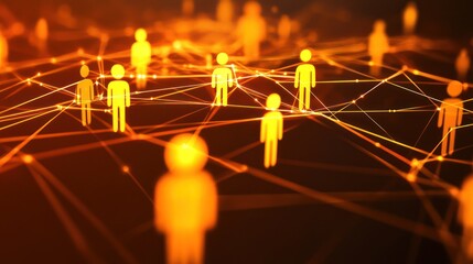 Network of People in Orange Light