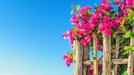 Wall Mural - Pink Bougainvillea Flowers Blooming Against a Clear Blue Sky