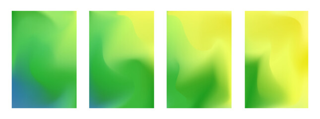 Wall Mural - Set of bright vector nature yellow and green colors blur mesh gradient backgrounds. Abstract digital watercolor summer landscape illustrations for web design, business concept, banner, poster
