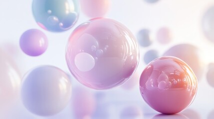 Wall Mural - Abstract pastel colored bubbles floating in white space