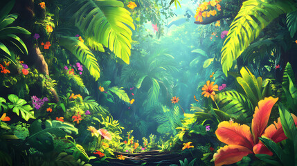 Vibrant Cartoon Jungle with Playful Colors