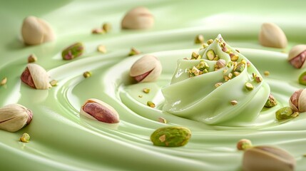 Whipped Pistachio Cream Swirl with Nuts, Pistachio Cream, Dessert, Food Photography