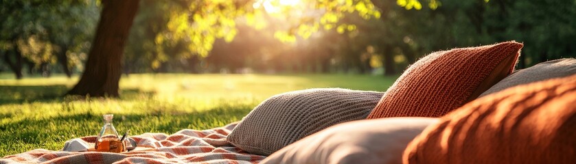 Cozy Sunset Picnic Blanket with Pillows, Blanket, Picnic, Sunset