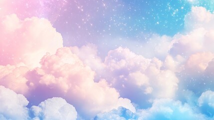 Poster - Beautiful pastel sky background with fluffy clouds and sparkling stars