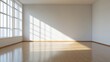 © Nima - A bright and airy modern room with large windows showcasing natural sunlight illuminating the hardwood floors. The empty space offers a sense of potential and possibilities for design and decor.