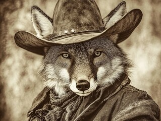 Wall Mural - Vintage photo of a cowboy dressed up as a fox