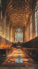 Wall Mural - Stunning interior of Kings College Chapel in Cambridge, showcasing grand architecture and stained glass