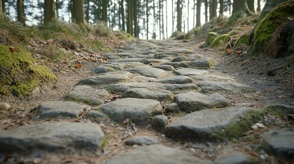 Sticker -  Path amidst forest, moss on rocks, trees in background