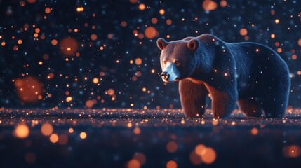 Wall Mural - A bear stands amidst a magical, sparkling environment, evoking a sense of wonder.