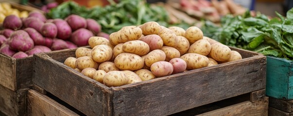 Fresh organic potatoes for sale at farmers market