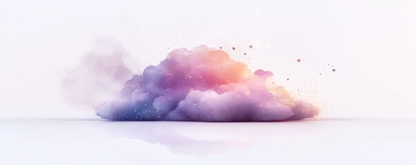 Canvas Print - Fluffy purple cloud floating over white background with sparkles