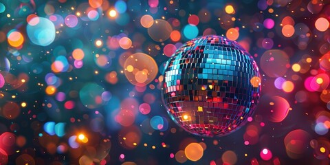 Wall Mural - disco ball sphere with colorful lights and bokeh background