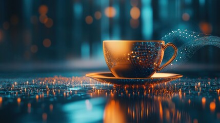 Poster - A glowing cup on a reflective surface, surrounded by shimmering lights.