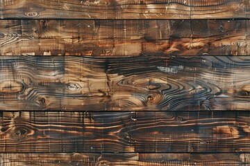 Wall Mural - Rustic wooden wall with a rich texture, featuring dark burnt patterns and natural wood grain.