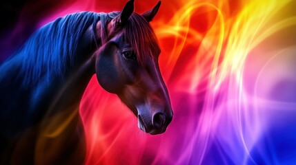 Canvas Print - A majestic black horse against a vibrant, colorful abstract background.