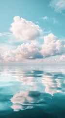 Naklejka na meble Serene ocean scene with calm water and soft fluffy clouds reflecting beautifully