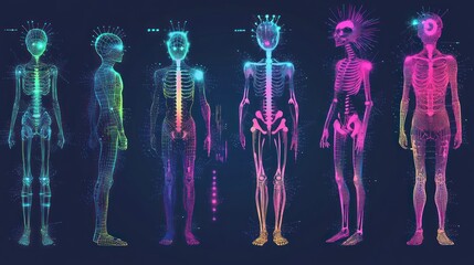 Wall Mural - Digital Human Anatomy Illustration with Neon Glow