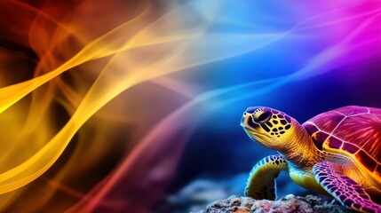 Poster - A vibrant turtle against a colorful abstract background.