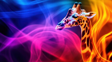 Canvas Print - A colorful artistic representation of a giraffe against a vibrant, swirling background.