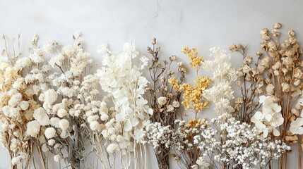 Wall Mural -   A collection of desiccated blooms resting atop a white surface, adorning a tabletop