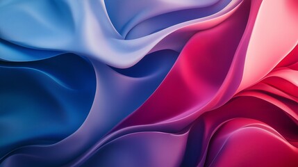 Poster - smooth, flowing fabric in shades of blue and pink, gracefully undulating under soft light at a fashi