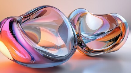 Poster - colorful glass sculptures reflecting light in an artistic display during a contemporary art exhibiti